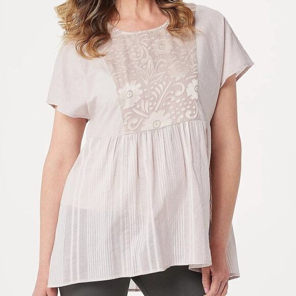 LOGO Lavish Floral Empire waist top Blush Pink 0XS - Picture 1 of 8